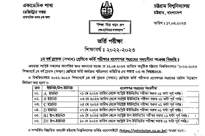 Chittagong University Admit Card 2023