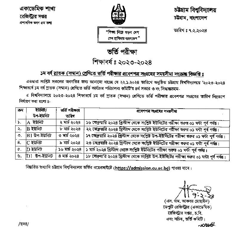 Chittagong University Admit Card 2024