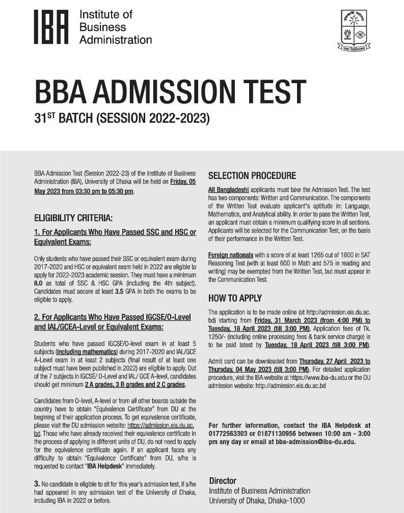 Dhaka University IBA Admission Circular 2023