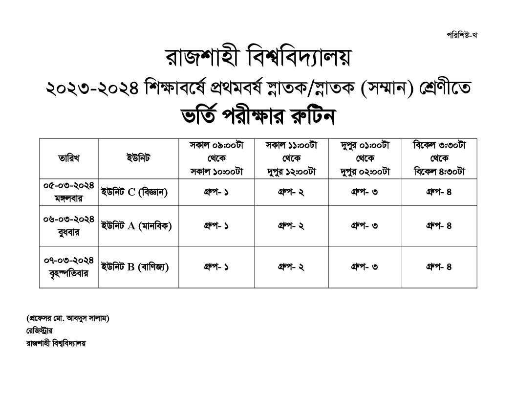Rajshahi University Admission Schedule 2024