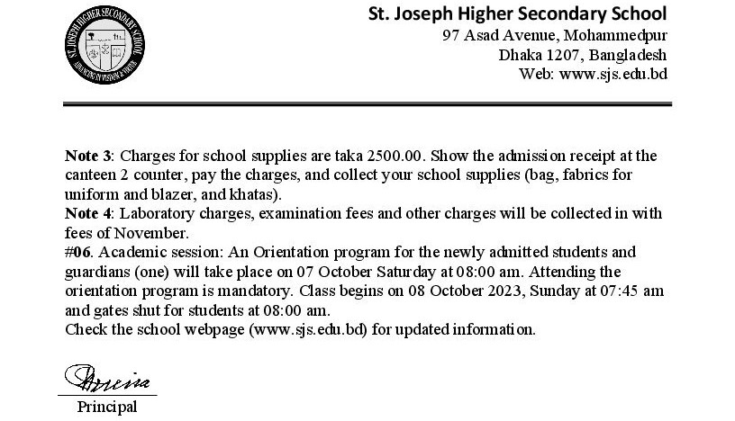 St Joseph College Admission Result 2023-2024