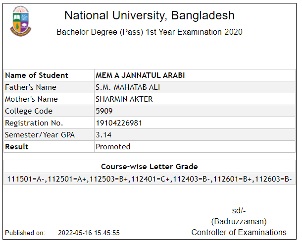 NU Degree 1st Year Result 2024 ডিগ্রী ১ম বর্ষ রেজাল্ট দেখুন