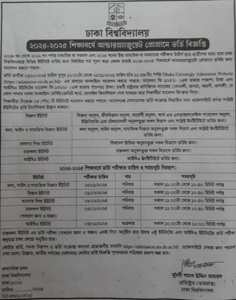 DU Admission Circular 2025