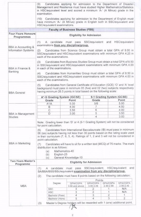 BUP Admission Circular 2025-2