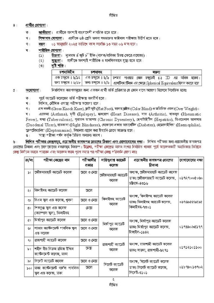 Cadet College Admission Circular 2025-2