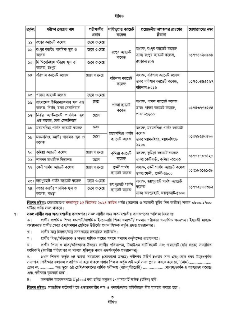 Cadet College Admission Circular 2025-3