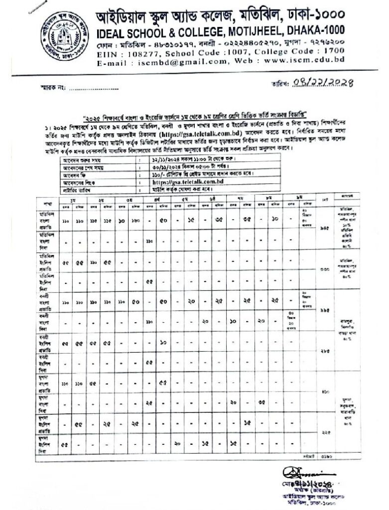 Motijheel Ideal School Admission Circular 2025-1