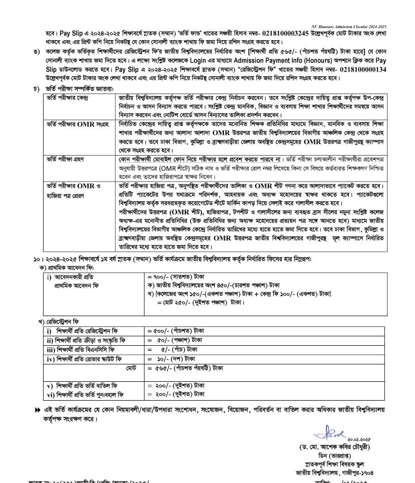 NU Honours Admission Circular 2025-4