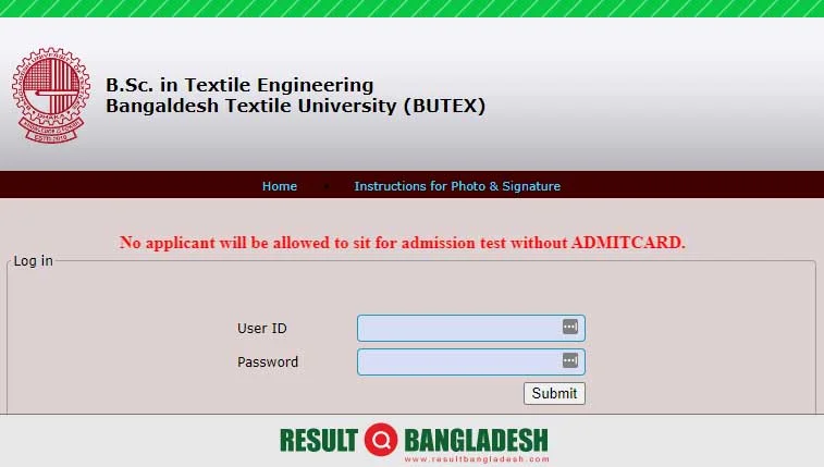 BUTEX Admit Card